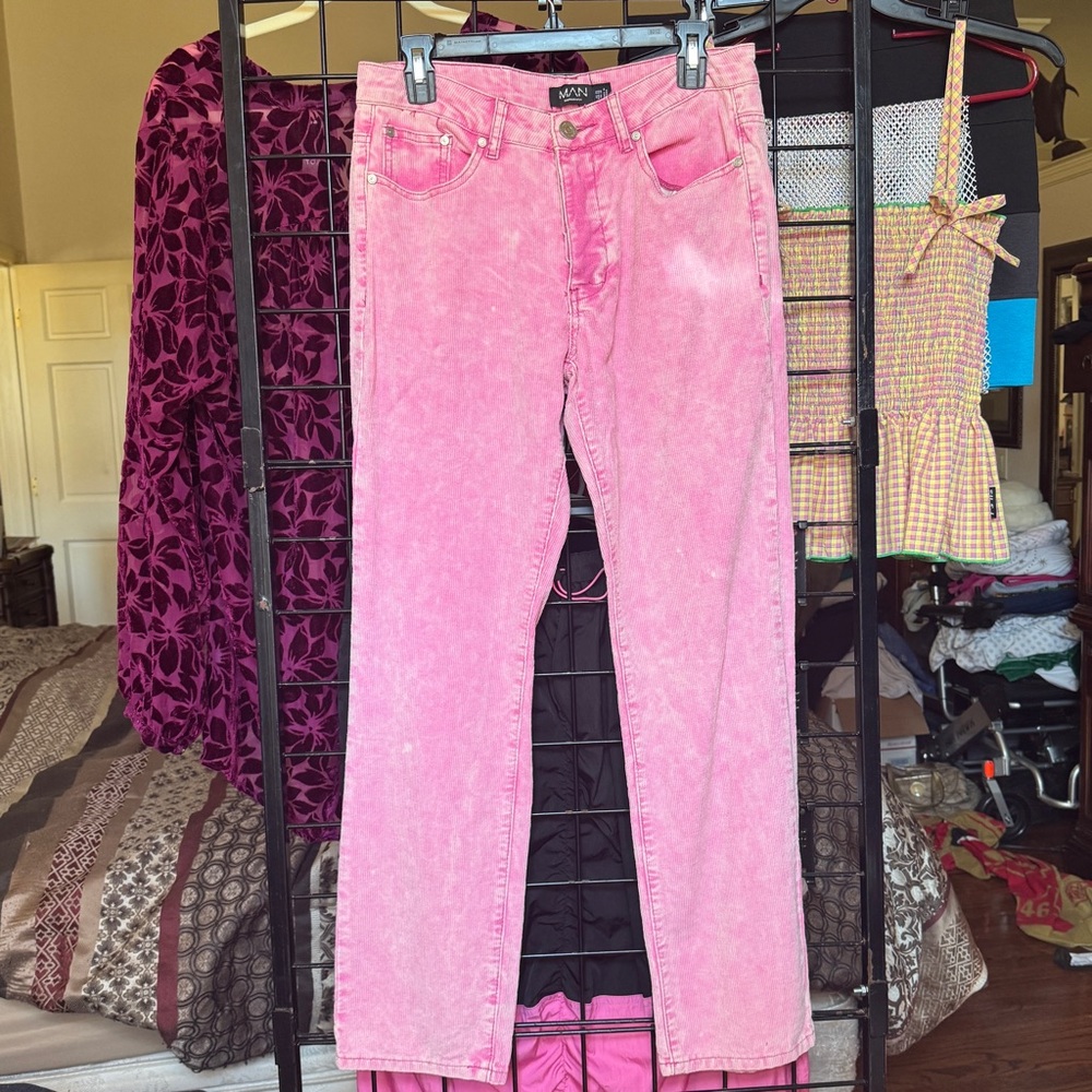 BoohooMAN Vibrant Pink CORDUROY Jeans